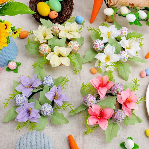 Easter Egg Candle Holder Wreath Decorative Floral Ring Floral Ornament For Table Living Room Plastic Foam Cloth Decoration