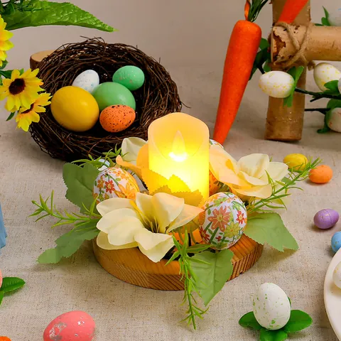 Easter Egg Candle Holder Wreath Decorative Floral Ring Floral Ornament For Table Living Room Plastic Foam Cloth Decoration