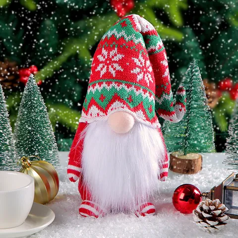 Christmas Knitted Long Hat Faceless Gnome Doll Ornament Forest Standing Rudolph Figurine For Home Holiday Party Decoration