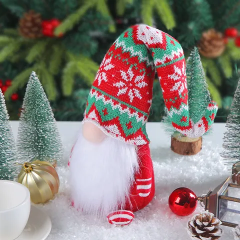 Christmas Knitted Long Hat Faceless Gnome Doll Ornament Forest Standing Rudolph Figurine For Home Holiday Party Decoration