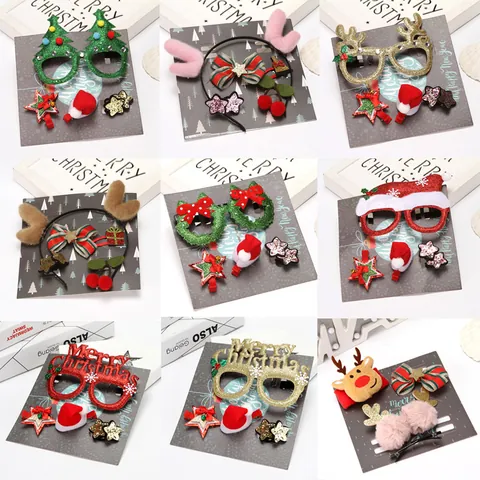 Christmas Hair Accessories Decor Set Reindeer Antler Headband Sequins Glasses Frame Christmas Tree Hair Clips Party Favor Women Kids
