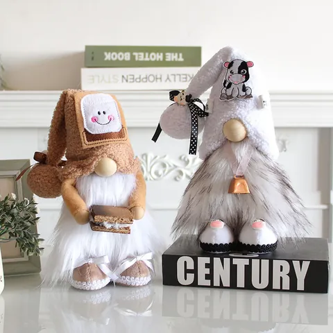 Cute Cow And Toast Theme Faceless Gnome Plush Doll Ornament Soft Nordic Stuffed Dwarf Figurine For Home Party Decoration Gift