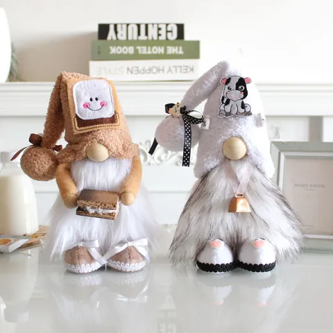 Cute Cow And Toast Theme Faceless Gnome Plush Doll Ornament Soft Nordic Stuffed Dwarf Figurine For Home Party Decoration Gift