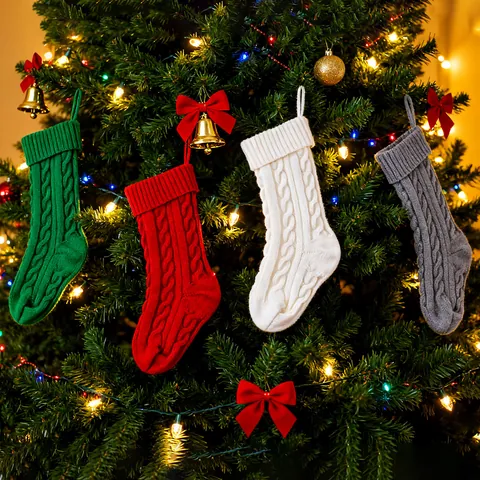 Cable Knit Christmas Stockings Festive Candy Gift Bags For Fireplace Decorations Hanging Ornaments For Party Home Decor