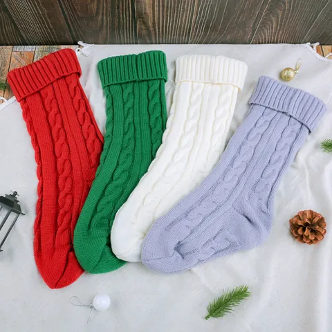 Cable Knit Christmas Stockings Festive Candy Gift Bags For Fireplace Decorations Hanging Ornaments For Party Home Decor