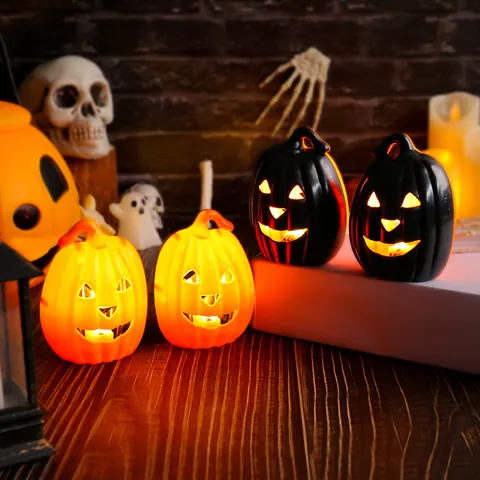 Halloween LED Pumpkin Lantern Handheld Jack-O-Lantern Light For Party Decoration Props Kids Toy Plastic Portable Lamp