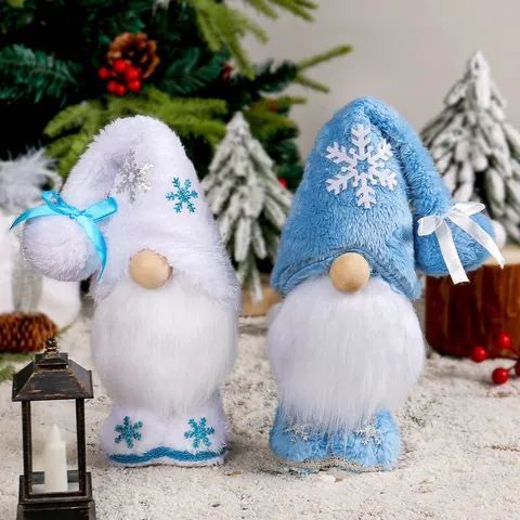 Christmas Gnome Plush Doll Faceless Rudolph Dwarf Snowflake Embroidery Long Hat Winter Holiday Tabletop Home Decoration