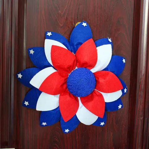 Patriotic Independence Day Wreath Red White Blue Star Fabric Garland For July 4th Front Door Wall Window Home Party Decoration