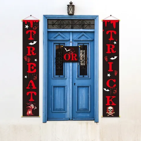 Halloween Christmas Porch Banner Fabric Door Couplet Set Trick Or Treat Merry Christmas Decoration For Home Mall Party