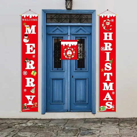 Halloween Christmas Porch Banner Fabric Door Couplet Set Trick Or Treat Merry Christmas Decoration For Home Mall Party
