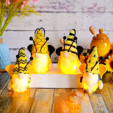 Bee Festival Glowing Gnome Faceless Dwarf Plush Hanging Ornament With LED Light Wings Antenna For Spring Party Home Decoration