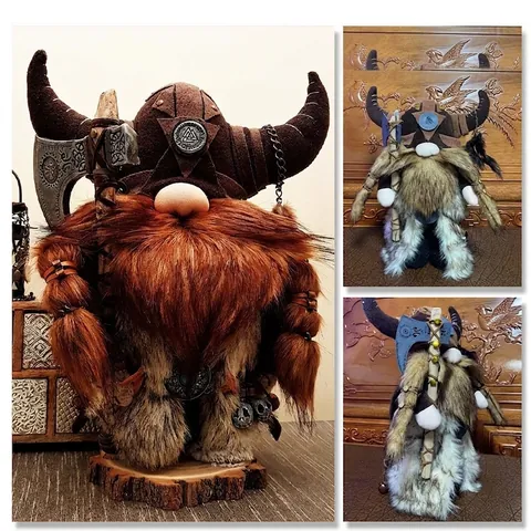 Handcrafted Nordic Viking Warrior Gnome Doll Plush Tabletop Figurine With Horned Helmet Axe Shield For Home Decor Gift