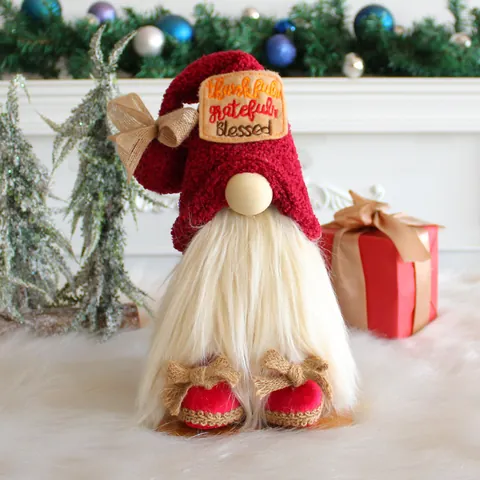 Christmas Faceless Gnome Doll Plush Desktop Ornament Swedish Tomte Figurine For Home Holiday Window Decoration Thankful Grateful Blessed Design