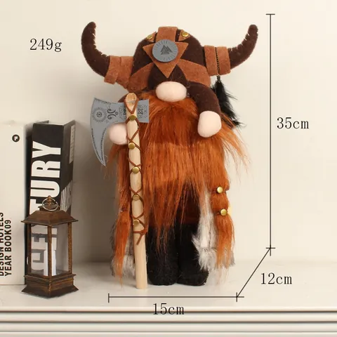 Handcrafted Nordic Viking Warrior Gnome Doll Plush Tabletop Figurine With Horned Helmet Axe Shield For Home Decor Gift