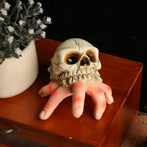 Adorno Mano Calavera Halloween Resina Cabeza Esqueleto Realista Horror Figurita Escritorio Decoración Fiesta Casa Embrujada Novedad