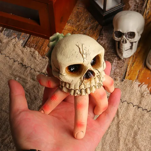 Adorno Mano Calavera Halloween Resina Cabeza Esqueleto Realista Horror Figurita Escritorio Decoración Fiesta Casa Embrujada Novedad