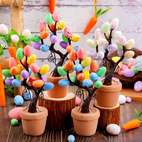Easter Egg Tree Potted Artificial Spotted Eggs Ornament Foam Plastic Desktop Decoration For Home Party Festival Gift