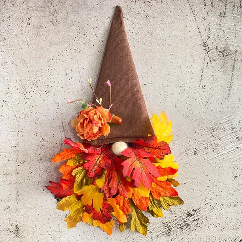 Autumn Gnome Door Hanging Wreath Artificial Maple Leaves Burlap Hat Thanksgiving Harvest Festival Home Decor