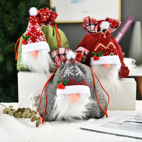 Kerst Kabouter Trekkoord Cadeautasjes Jute Snoepzakjes Herbruikbare Linnen Zakjes Voor Feestdagen Decoratie Cadeaus