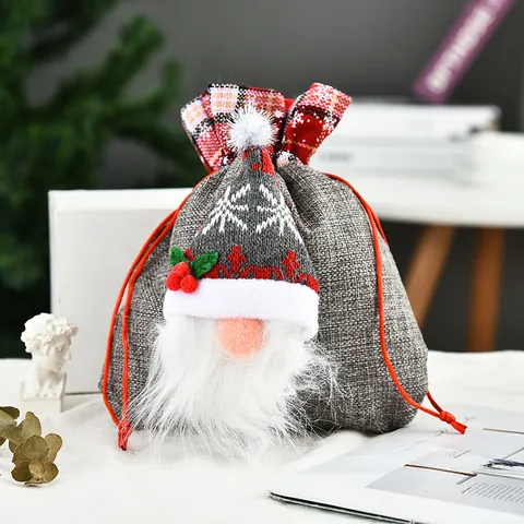 Kerst Kabouter Trekkoord Cadeautasjes Jute Snoepzakjes Herbruikbare Linnen Zakjes Voor Feestdagen Decoratie Cadeaus