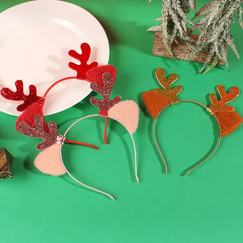 Diadema Navideña de Astas de Reno Accesorios para el Cabello con Purpurina y Lentejuelas para Mujer Decoración de Fiesta Festiva Orejas de Peluche Linda Banda para Lavado de Cara