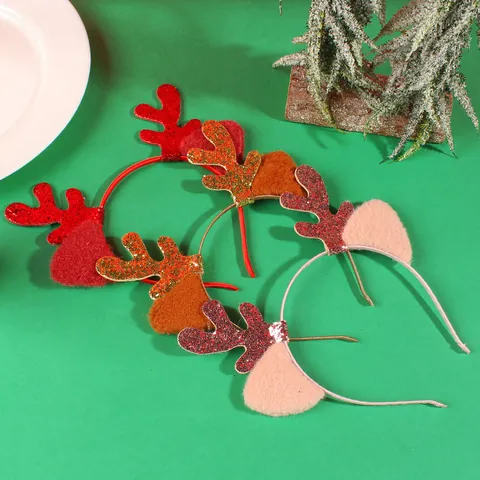 Diadema Navideña de Astas de Reno Accesorios para el Cabello con Purpurina y Lentejuelas para Mujer Decoración de Fiesta Festiva Orejas de Peluche Linda Banda para Lavado de Cara