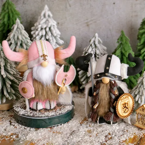Handmade Viking Gnome Warrior Doll Nordic Faceless Rudolph Plush Figurine With Horned Helmet Shield Axe Decorative Ornament Home Holiday Gift