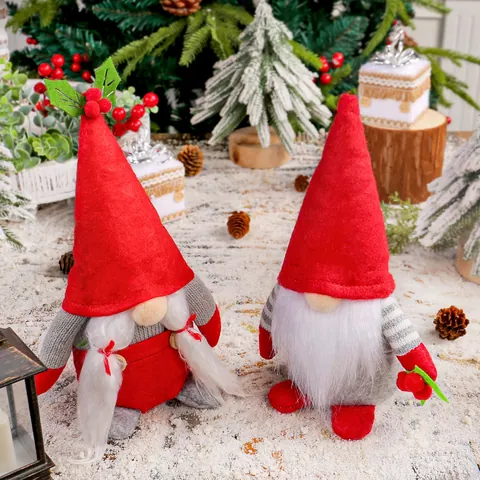 Christmas Gnomes Ornaments Plush Felt Nordic Faceless Old Man Dwarf Tomte Desktop Window Holiday Berry Decorations