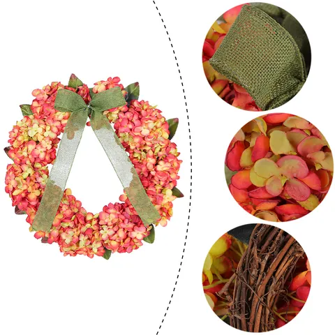 Artificial Hydrangea Wreath Thanksgiving Autumn Door Hanging Floral Wreath With Green Burlap Bow Farmhouse Wall Decoration