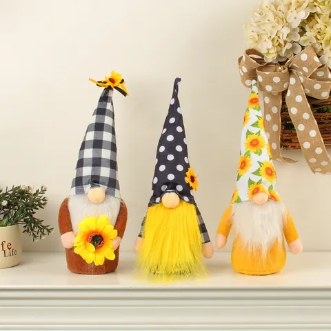 Sunflower Rudolph Faceless Doll Gnome Elf Standing Ornament Handmade Cloth Plush Gnome Decoration For Home Window Display Gift