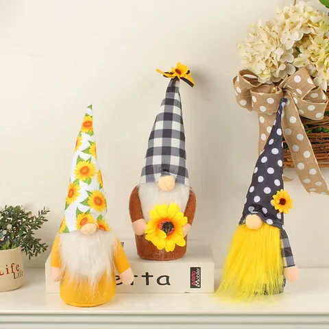 Sunflower Rudolph Faceless Doll Gnome Elf Standing Ornament Handmade Cloth Plush Gnome Decoration For Home Window Display Gift