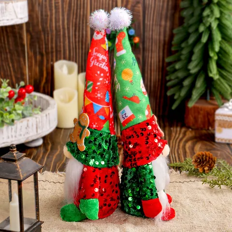 Christmas Sequin Gnome Plush Doll Polyester Gingerbread Man Faceless Rudolph Ornament Holiday Home Window Table Decor