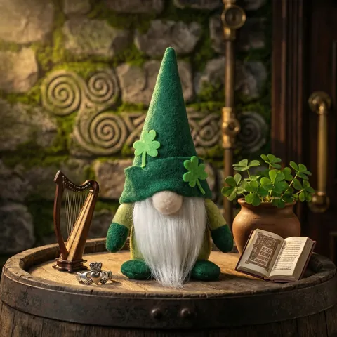 Muñeco de Peluche Gnomo de San Patricio Hecho a Mano Trébol Verde Irlandés Anciano sin Rostro Rudolph Decoración para el Hogar