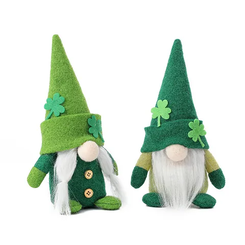 St Patricks Day Gnome Irish Leprechaun Rudolph Doll Shamrock Leaf Green Non Woven Fabric Faceless Plush Desktop Ornament