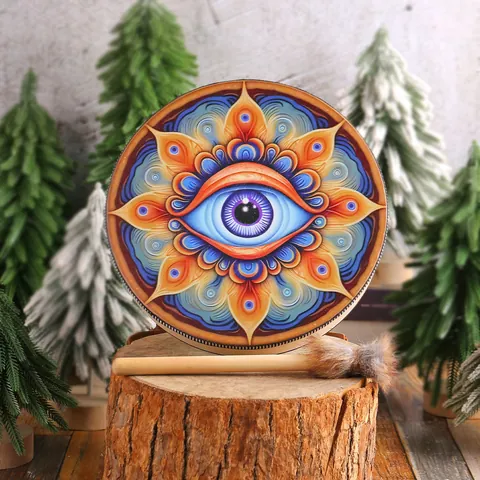 Handmade Shamanic Drum With Drumstick Mysterious Totem Percussion Instrument Home Decor Tree Of Life Mandala Eye Pattern