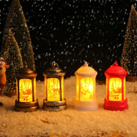 Christmas LED Lantern Hanging Night Light Santa Reindeer Snowman Pattern Plastic Retro Oil Lamp Desktop Decoration Gift