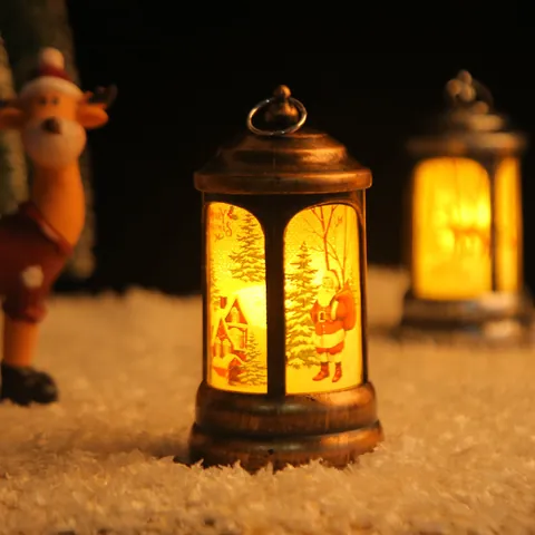 Christmas LED Lantern Hanging Night Light Santa Reindeer Snowman Pattern Plastic Retro Oil Lamp Desktop Decoration Gift
