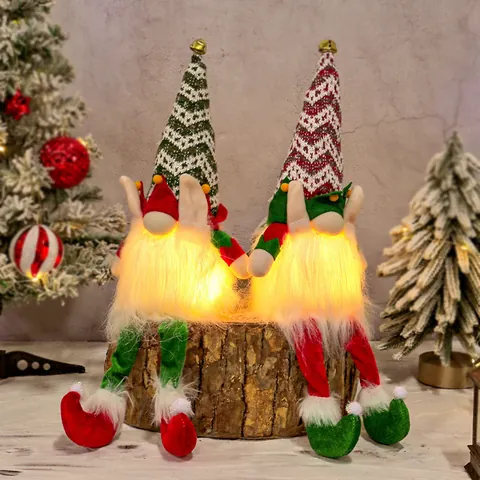 LED Glowing Christmas Gnome Doll Knitted Faceless Elf Rudolph Plush Toy Long Leg Xmas Desktop Ornament For Home Holiday Decoration