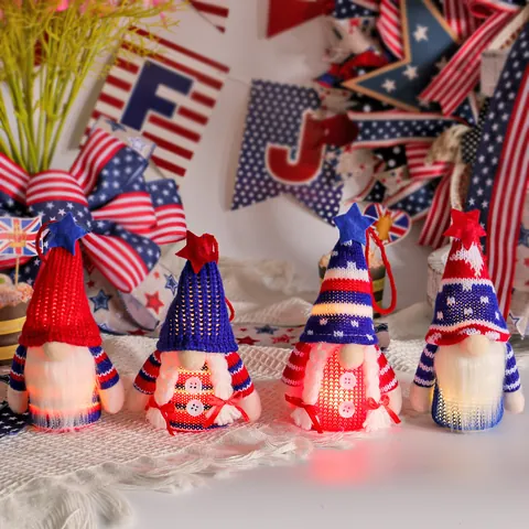 Independence Day Light Up Gnome Plush Ornaments Patriotic Faceless Doll July 4th Knit Star Hat Home Party Desktop Decor