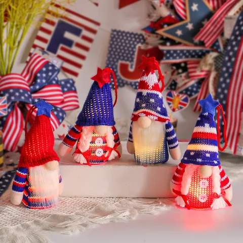 Independence Day Light Up Gnome Plush Ornaments Patriotic Faceless Doll July 4th Knit Star Hat Home Party Desktop Decor