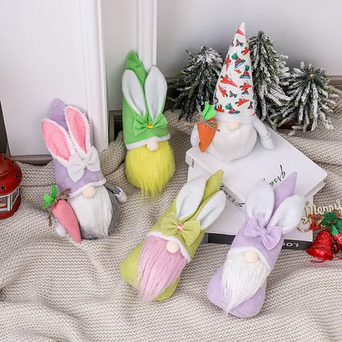 Easter Gnomes Decorations Faceless Rabbit Ear Plush Gnome Doll For Festival Table Home Decor Handmade Easter Bunny Gift