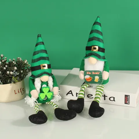 St. Patrick's Day Gnom Deko Irisch Grün Schwarz Gestreift Lange Beine Plüsch Gesichtslos Puppe Kleeblatt Ornament Für Zuhause