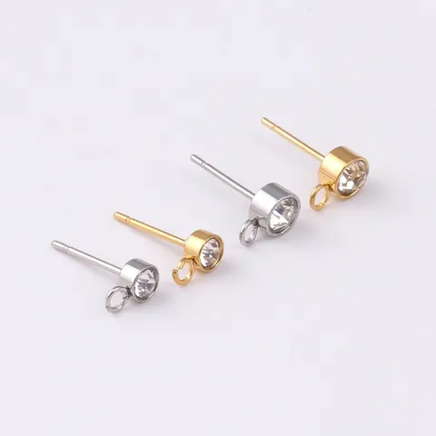 Pendientes Botón Acero Inoxidable Bucle Strass Postes Para DIY Joyería Haciendo Accesorios Diseño Original