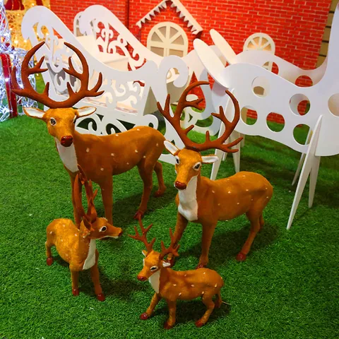 Christmas Reindeer Figurine Flocked Deer Ornament Large Standing Reindeer Decoration For Xmas Hotel Mall Interior Decor