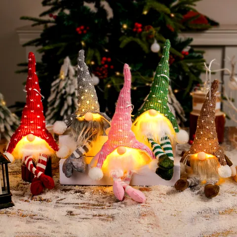 LED Weihnachten Wichtel Hängeornament Strickmütze Gesichtsloser Waldmann Puppe Lange Beine Plüsch Anhänger Deko