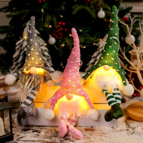 LED Weihnachten Wichtel Hängeornament Strickmütze Gesichtsloser Waldmann Puppe Lange Beine Plüsch Anhänger Deko
