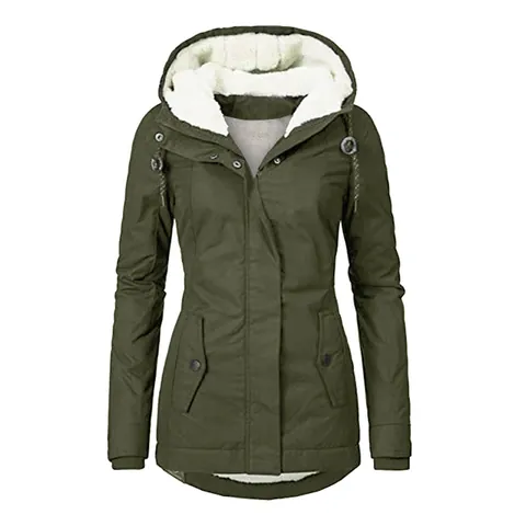 Women's Winter Thickened Hooded Parka Coat Fleece Lined Slim Fit Warm Outwear Puffer Jacket with Pockets