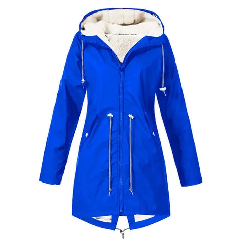 Women's Plus Size Waterproof Outdoor Jacket Mid-Length Hooded Fleece Padded Coat Thick Windproof Rain Jacket Hiking Climbing Top