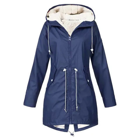 Women's Plus Size Waterproof Outdoor Jacket Mid-Length Hooded Fleece Padded Coat Thick Windproof Rain Jacket Hiking Climbing Top