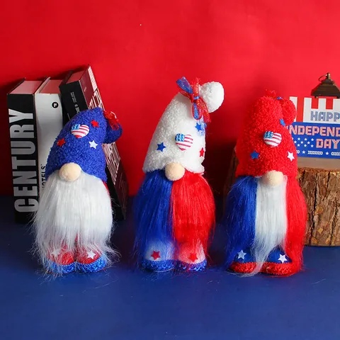 Giorno dell'Indipendenza Gnomo Bambola Senza Volto Patriottico Barbuto Vecchio Ornamento Poliestere Plastica Stars and Stripes Cuore Decorazione Casa Festa
